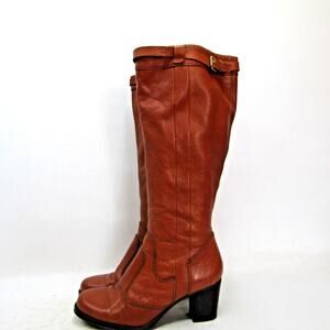 NATURALIZER Womens Sz 9.5 M Brown Leather Buckle Zip 16" Shaft Knee High Boots